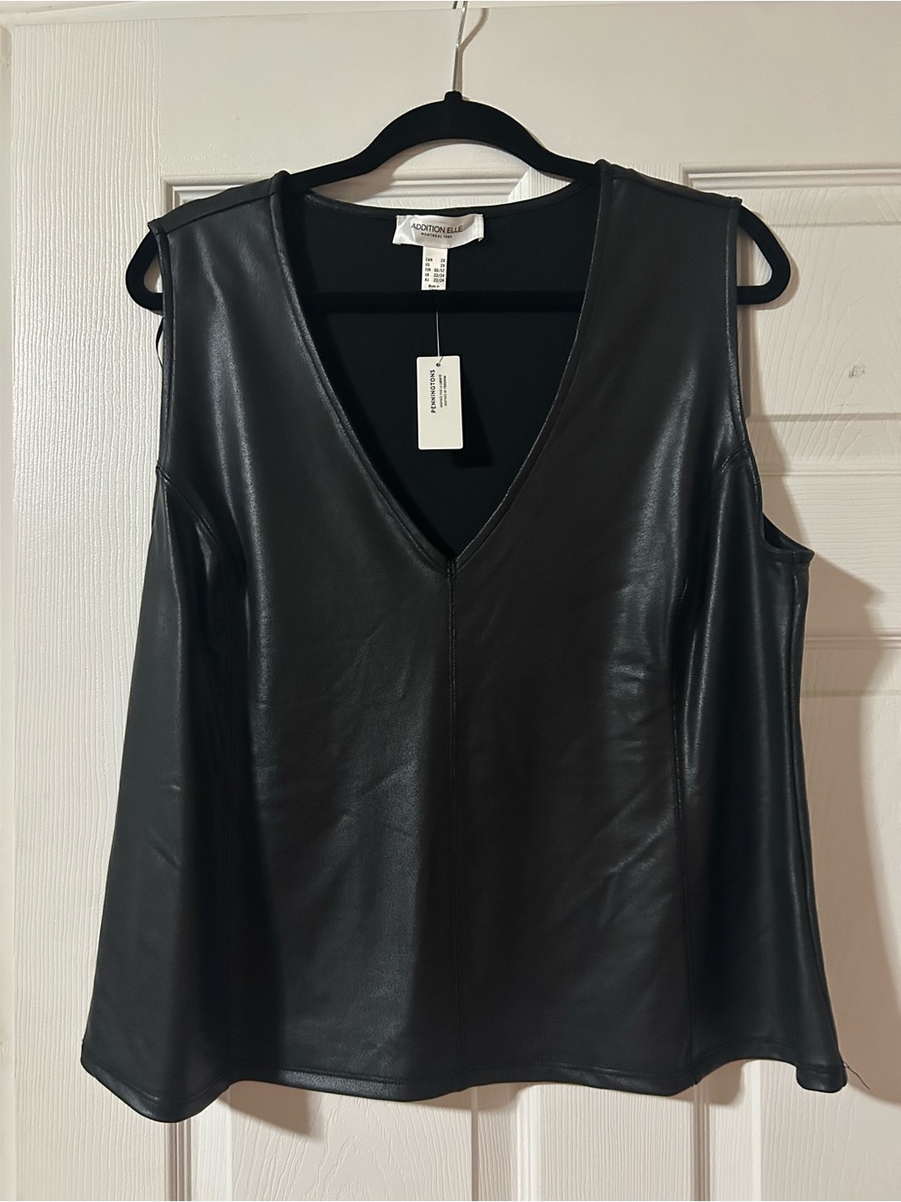 Addition Elle Black Faux Leather V-Neck Tank